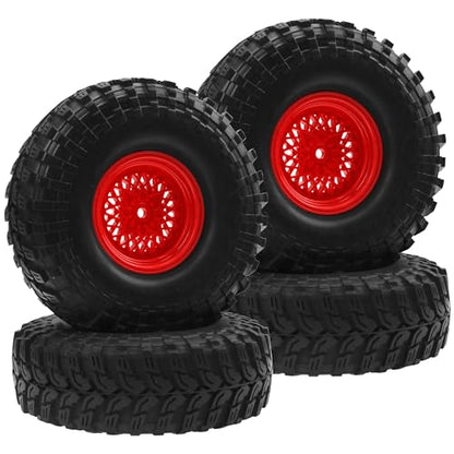 RC 1.9" RC Tires and Wheel Nylon Rims 12mm Hex Hub OD 116mm/4.56" Rubber Tyre Compatible with 1/10 Axial SCX10 RC4WD D90 Tamiya CC01 TF2 Traxxas TRX4 RC Rock Crawler (Red) - color: Red