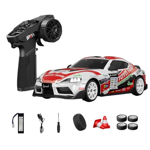1:24 Scale RC Drift Car with Gyro Stability, 2.4GHz 4WD Proportional Control High-Speed Drift Racing Car with LED Lights & Dual-Mode Tire Switch (Racing & Drift) for Adults (S6 White/D24-01) - color: S6 White, size: D24-01