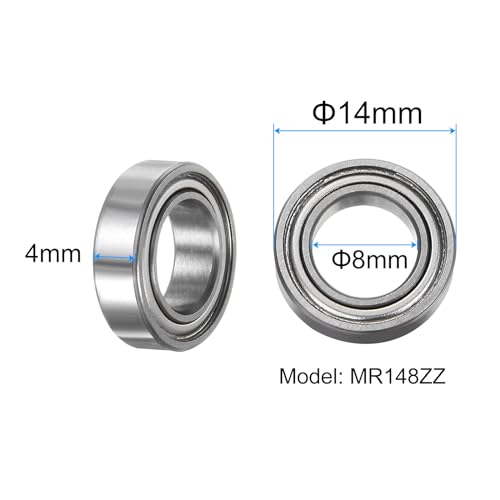 uxcell 20pcs MR148ZZ Deep Groove Ball Bearings 8x14x4mm Chrome Steel Miniature Bearing Double Shielded Precision Bearings, P6 (ABEC 3) - size: 8x14x4mm