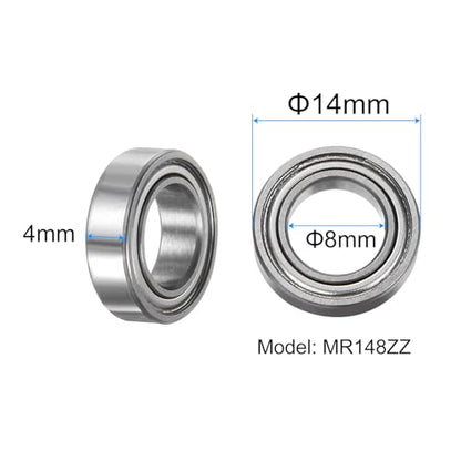 uxcell 20pcs MR148ZZ Deep Groove Ball Bearings 8x14x4mm Chrome Steel Miniature Bearing Double Shielded Precision Bearings, P6 (ABEC 3) - size: 8x14x4mm