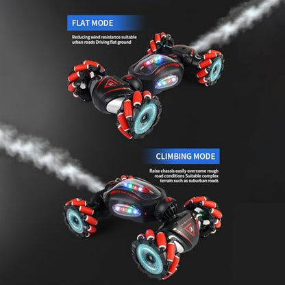 HUIOP Stunt Car 2.4GHz Car Spray Car with Function Lateral Movement,Breathing Light,Deformation,Double-Sided Driving,Wrist Watch-Dual - color: Red, size: 1 battery