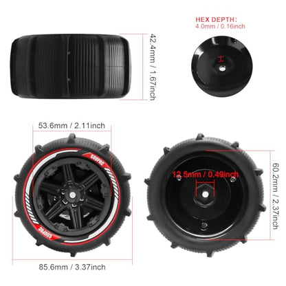 GOUPRC 12mm Hex RC Wheel Paddle Tires, 3.37 * 2.11 Inches 4PCS Off-Road Desert Beach Snow Sand Tires Kit Accessories for 1/14 1/16 RC Car Crawler Buggy Monster Truck