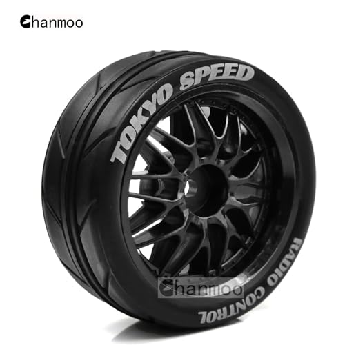 1/10 RC On Road Tires And Plastic Rally Wheels 12mm Hex Drift Tyres For 1:10 Scale Racing Touring Street Car Tamiya TT01 TT02 XV01 TA06 A959 144001 HPI KYOSHO HSP PTG2 Traxxas 4PCS (Black) - color: Black