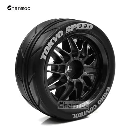 1/10 RC On Road Tires And Plastic Rally Wheels 12mm Hex Drift Tyres For 1:10 Scale Racing Touring Street Car Tamiya TT01 TT02 XV01 TA06 A959 144001 HPI KYOSHO HSP PTG2 Traxxas 4PCS (Black) - color: Black