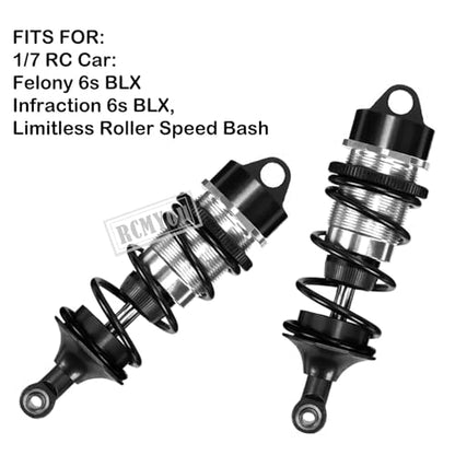 Shock Absorber Upgrades for 1/7 Felony 6S BLX,Infraction 6S BLX,Limitless Roller Speed Bash,4Pcs Front Rear RC Shocks Damper Parts,Adjustable Hop Ups,Replace #ARA330627,Black - color: Black
