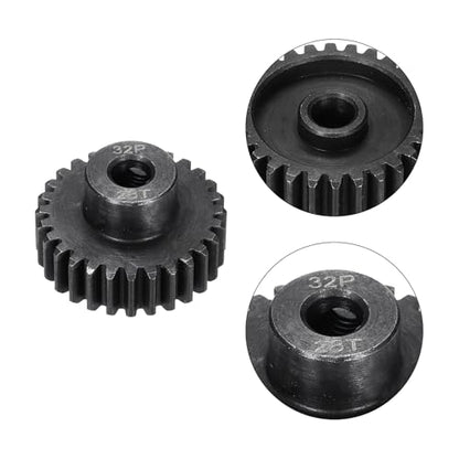 32P Steel Pinion Gear Set 28T for 5mm Shaft Hardened Steel Pinion Gear with Shaft Coupler Connector for RC Motor - style: 28T