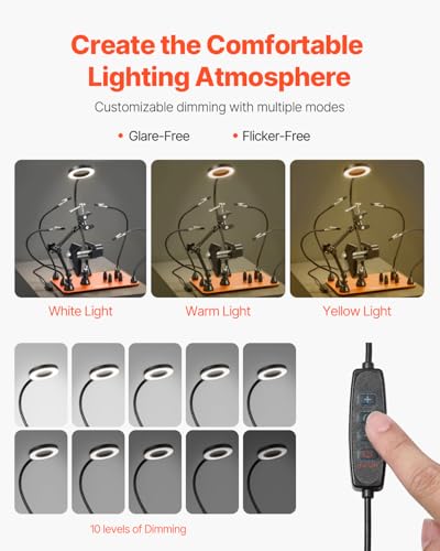 VEVOR Magnetic Helping Hands Soldering Station, 4 Arms Third Hand Tool, with Vise, 3X LED Magnifying Lamp, 4 PCB Holder & 360 Hot Air Gun Holder, Soldering Helper for Electronic Repair Craft Hobby DIY - style: with Heat Gun Holder and Vise