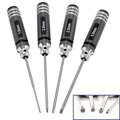 Share Goo H1.5mm 2.0mm 2.5mm 3.0mm Handle Allen Hex Screwdrivers Key Driver Tool Kit Compatible with RC Car Truck FPV Helicopter Drone(Black) - color: Black