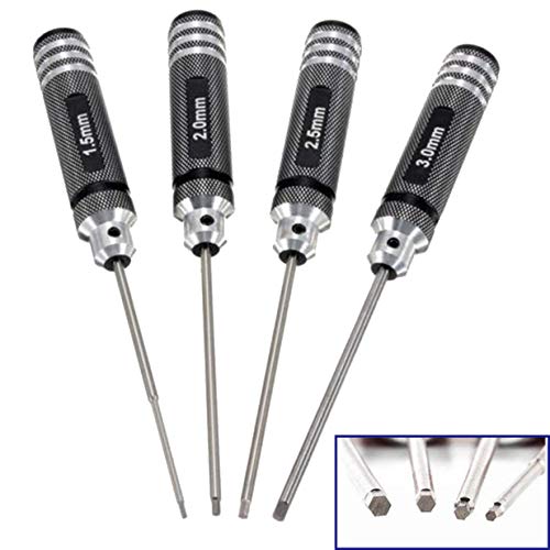 Share Goo H1.5mm 2.0mm 2.5mm 3.0mm Handle Allen Hex Screwdrivers Key Driver Tool Kit Compatible with RC Car Truck FPV Helicopter Drone(Black) - color: Black