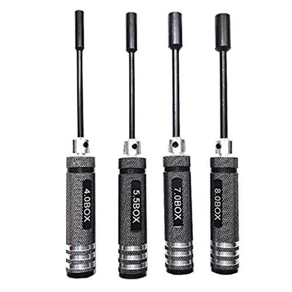 4PCS Hex Nut Key Socket,RC Repair Tools 4.0 5.5 7.0 8.0mm Spanner Box,Flat Head Screwdrivers Screw Drivers Wrench & RC Car Work Stand Repair Workstation 360 Degree Rotation Lift with Screws Tray