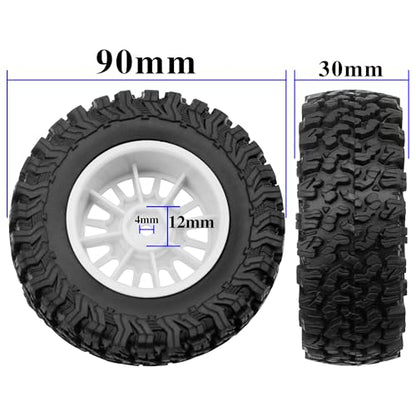 4Pcs HIRCQOO 1.9" RC Crawler Tires OD 90mm Rubber Tire and Plastic Wheel Rims 12mm Hex Compatible with 1/10 Axial SCX10 D90 Tamiya CC01 TF2 TRX4 RC Crawler (White) - color: White