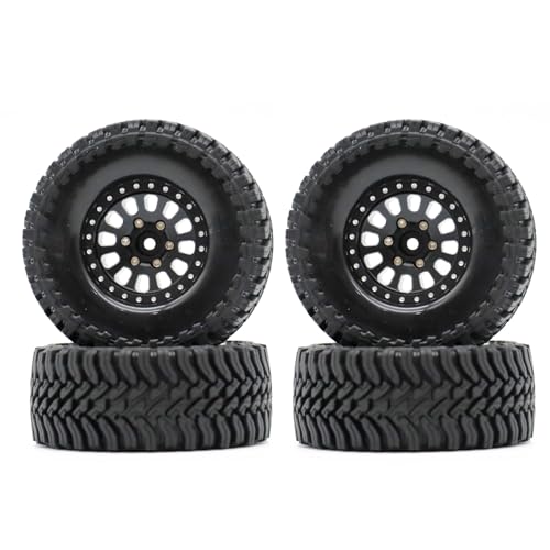 1.3” Brass Beadlock Wheels & All-Terrain Tires Set for 1/18 1/24 RC Crawler TRX4M, Axial SCX24 / AX24, Redcat Ascent-18, FMS FCX24, -5.40mm Offset, 7mm Hex, 4 pcs, Matte Black - color: Matte-black