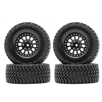 1.3” Brass Beadlock Wheels & All-Terrain Tires Set for 1/18 1/24 RC Crawler TRX4M, Axial SCX24 / AX24, Redcat Ascent-18, FMS FCX24, -5.40mm Offset, 7mm Hex, 4 pcs, Matte Black - color: Matte-black