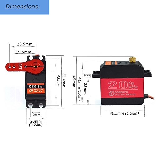 Pack of 4 DS3218 Digital RC Servo Motor 20KG High Torque Full Metal Gear Waterproof for Baja Cars Robot DIY 270° - size: 20kg x 4PCS(270°)