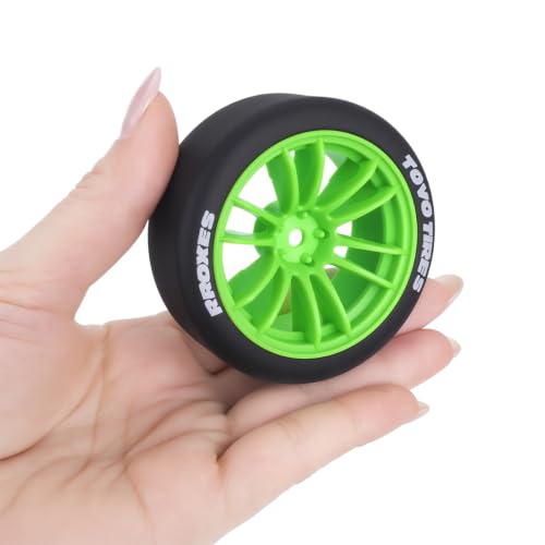 1/10 RC Drift Wheels and Tires Set, 12 Spoke On-Road Touring Car Wheel Tire Combo, 12mm Hex Drift Tires for RC Drift Car, 4PCS (Green) - color: Green