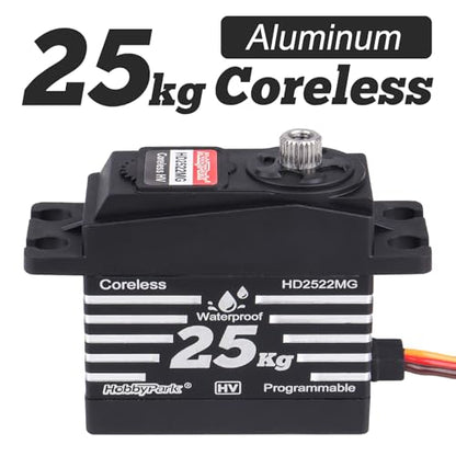 HobbyPark Waterproof RC Servo High Torque Coreless Motor Metal Gear RC Digital Servo Parts for 1/8 1/10 RC Crawler SCX10 TRX4 RC Truck RC Car Buggy RC Basher Control Angle 90°-180° (25kg Torque)