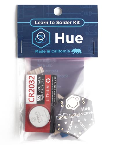 Hue Soldering Kit | DIY Electronics Projects for Beginners | Practice for Students, STEM Classes & Events | Science Project Electronic RGB LED Light Circuit Board with Battery - style: Individual Pack
