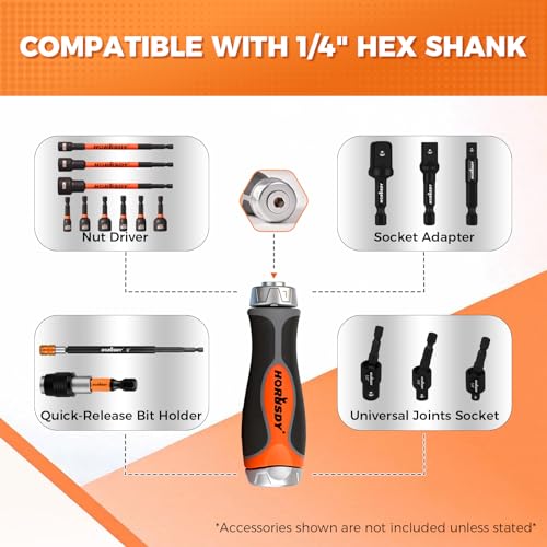 HORUSDY 6-in-1 Ratcheting Screwdriver Set, Magnetic Multi-Bit Screwdriver with Built-in Premium S2 Bits & 126mm Extension Bar, Dad Mens Gifts for Christmas, All-in-One Tool for Home Repair, DIY - style: High-Quality Screwdriver