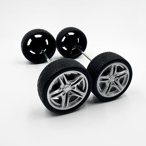 10PCS Toy Car Wheel 48mm Toy Car Rubber Tire Wheels with 5PCS Shaft Round Rod Axles for RC Car Truck Robot DIY Model Toy Parts