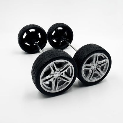 10PCS Toy Car Wheel 48mm Toy Car Rubber Tire Wheels with 5PCS Shaft Round Rod Axles for RC Car Truck Robot DIY Model Toy Parts