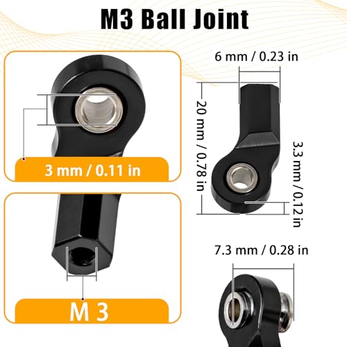 6PCS M3 Tie Rod End Joint Bend Ball Head Holder Linkage Aluminum 4.8mm Ball Cup Compatible with 1/10 Axial SCX10, Traxxas TRX-4, Tamiya CC01, Redcat Gen7, HSP RC Crawler/Trucks (Black) - color: Black