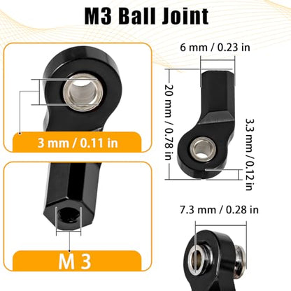 6PCS M3 Tie Rod End Joint Bend Ball Head Holder Linkage Aluminum 4.8mm Ball Cup Compatible with 1/10 Axial SCX10, Traxxas TRX-4, Tamiya CC01, Redcat Gen7, HSP RC Crawler/Trucks (Black) - color: Black