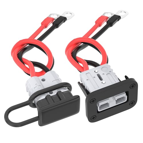 RVBOATPAT 50 Amp Battery Quick Connect/Disconnect Connector 8 Gauge Battery Cable Connector Quick Disconnect Battery Terminal, 12V Wire Harness Plug Connector Kit for Car Winch Trailer - 2 Pack - color: Gray 50A with Plug Mounting Panel and Wire