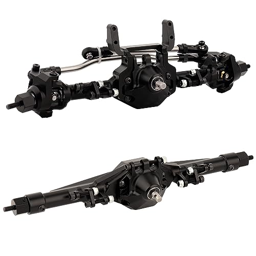 CNC Metal Front and Rear Straight Complete Axle for 1/10 Axial SCX10 II 90046 90047 RC Crawler Car New Upgrade Parts (Black) - color: Black