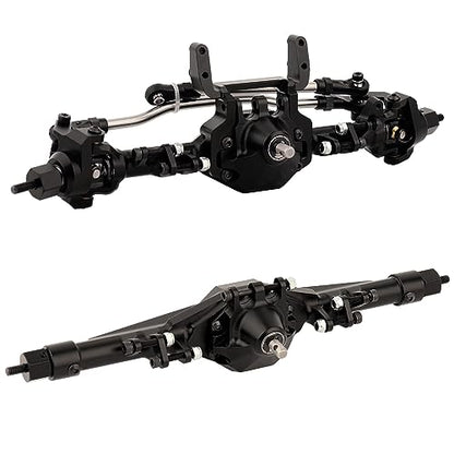 CNC Metal Front and Rear Straight Complete Axle for 1/10 Axial SCX10 II 90046 90047 RC Crawler Car New Upgrade Parts (Black) - color: Black