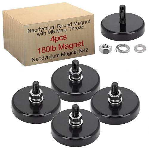 Flutesan 4 Pieces Heavy Duty Round Mounting Magnet with Bolt 1.65in-180lb-M6 Black with Male Thread Stud Strong Magnet Super Powerful for Lighting Camera Brackets License Plate - color: Black, size: 1.65in-180lb-m6