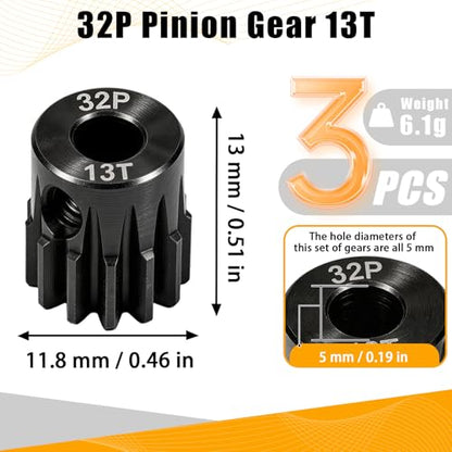 32P 13T RC Car Gear Set | 45# Steel Black Oxide | 5mm Bore +0.03mm | Precision Engineered Motor Pinion Gear Compatible with Traxxas/ARRMA/HPI/Kyosho (3-Pack with M4 Set Screws) - style: 3Pcs 13T
