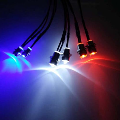 2 Pack RC Car 6 LED Light Kit, White Headlight Red Taillight Yellow Turn Signal Light for 1/10 1/8 RC Models TRX4 D90 SCX10 RC Car Truck Lighting (Red, White & Blue) - color: 6 LED Red White Blue