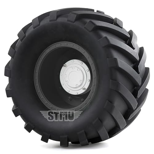 RC Monster Truck Tires and 17mm&14mm Hex Wheels Rims Rubber Buggy Tyres for 1/8&1/7 Scale Off Road Truck Car Kaiju Tmaxx E-Revo 3.3 Arrma Kraton 6S Typhon 3S HPI Redcat Traxxas Maxx (Black) - color: Black