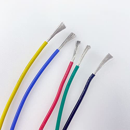 26 AWG Stranded Electrical Wire 26 Gauge Tinned Copper Wires Flexible Silicone Electric Hookup Wire Kit OD:1.5mm, 5 Colors 32.8ft/10m Each, DIY/Automotive/Home/Power Wiring Kit by Sznnzd™ - size: 5 Colors each 32.8Ft, style: 26AWG-Stranded
