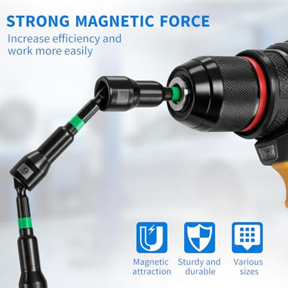 74PC Magnetic Nut Driver Set, Metric/SAE for Impact Drivers | Cr-V Nut Drivers, S2 Steel Bits, Socket Adapters, Wing Nut Driver, Quick Release Extension and Clear Lid Storage Case for DIY