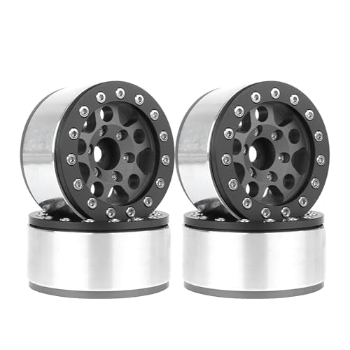 4PCS 1.55 Inch Aluminum Alloy Metal 5Spoke Beadlock Wheel Rim Hubs Replacement Accessory for AX90069 D90 TF2 CC01 Tamiya 1/10 RC Crawler Car Upgrade Parts (Black) - color: Black