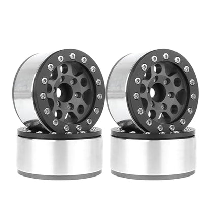 4PCS 1.55 Inch Aluminum Alloy Metal 5Spoke Beadlock Wheel Rim Hubs Replacement Accessory for AX90069 D90 TF2 CC01 Tamiya 1/10 RC Crawler Car Upgrade Parts (Black) - color: Black