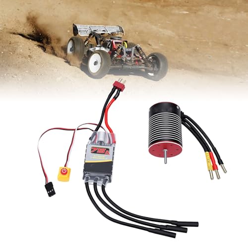 Diydeg RC Brushless Motor ESC Combo, Water Proof 3650 5200KV Brushless Motor & 75A ESC Combo Set, 3.175mm Shaft Smart Sensorless for 1/10 1/8 RC Car Truck