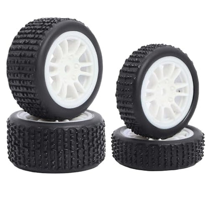 4PCS Pre-Mounted Pin Buggy RubberTires and Wheel Rims Set 7MM Hexagon for 1/24 Losi Micro-B RC Car Upgrades Parts (White) - color: White