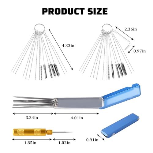 Car Carburetor Cleaner Kit, Carbon Dirt Torch Tip Cleaner Set with 15 Nylon Brushes 30 Cleaning Needles 1 Hex Wrench, Carb Carburetor Clean Tool, Suitable for Carb Spray Gun