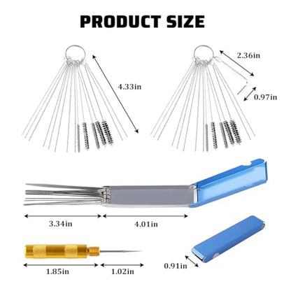 Car Carburetor Cleaner Kit, Carbon Dirt Torch Tip Cleaner Set with 15 Nylon Brushes 30 Cleaning Needles 1 Hex Wrench, Carb Carburetor Clean Tool, Suitable for Carb Spray Gun