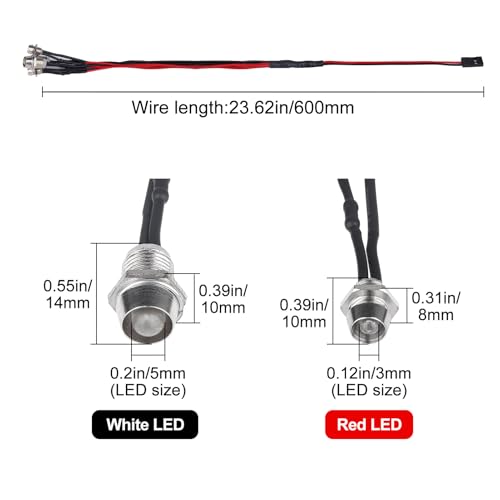 HobbyPark 4 LEDs RC Car Light Headlights Taillight Kit Accessories for Traxxas Slash 4X4 2WD Rustler VXL 4Tec 2.0 Arrma HSP Tamiya Redcat RC4WD Axial SCX10 Truck Tank Crawler(2 Red +2 White)