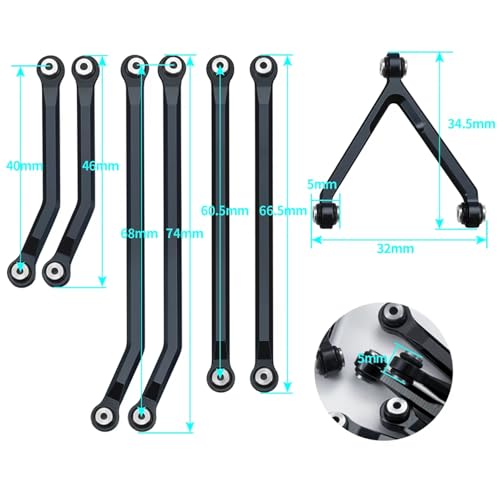 RC Car Toys For Axial For SCX24 90081 For Deadbolt AX00004 1/24 Aluminum High Clearance Chassis Links Set RC Crawler Car Truck Model Parts(Black) - color: Black