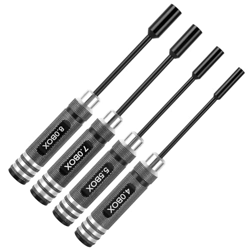 4pcs Premium RC Hex Nut Drivers Socket Set (4.0/5.5/7.0/8.0) mm | Durable Steel Hex Nut Socket Screwdrivers for Quick Precise RC Tool Kit with Replaceable Tips for RC Hobby Car Truck Airplane