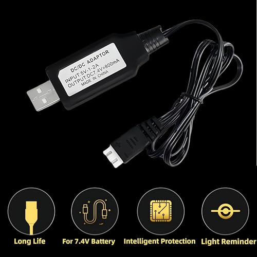 SCX24 Battery 7.4V 900mAh Li-Po Battery with PH2.0 Plug for SCX24 RC Car Most 1/10, 1/16, 1/18, 1/24 Scale RC Trucks with Charger Cable