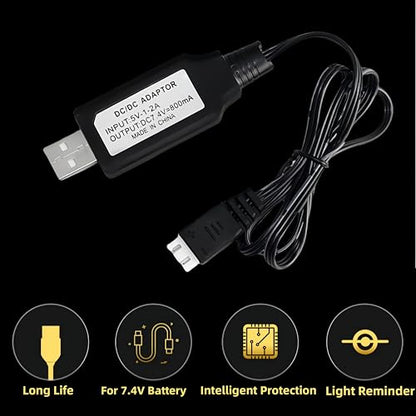 SCX24 Battery 7.4V 900mAh Li-Po Battery with PH2.0 Plug for SCX24 RC Car Most 1/10, 1/16, 1/18, 1/24 Scale RC Trucks with Charger Cable