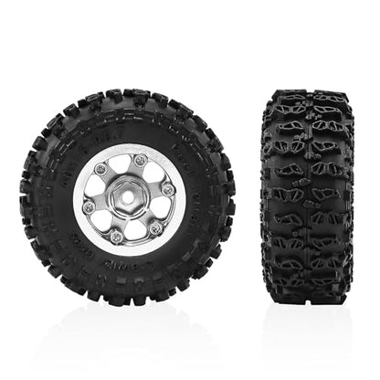 0.7 Inch RC Crawler Tires and Wheels Set 40×16mm for 1/30 Scale Axial SCX30 (Silver) - color: Silver