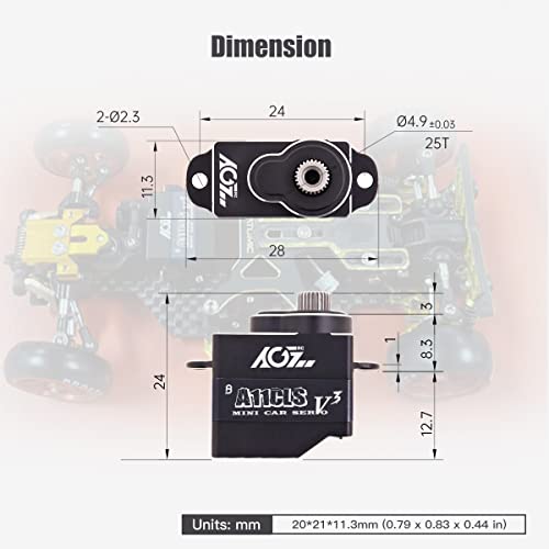 AGFRC Mini-Z Car 0.05Sec RC Micro Drifting Servo (A11CLS V3 Black) | 1.4kg Torque, Titanium Gear, Coreless Motor, Programmable, Fits Mini-Z, 1/24-1/28 Scale RC Cars. 20x21x11.3mm, 11g - style: A11CLS V3 Black