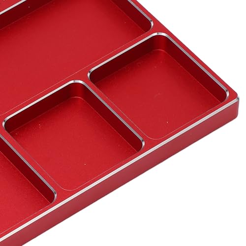 Magnetic Screw Tray, 16x10x1.1cm/6.30x3.94x0.43in Aluminium Alloy RC Repair Parts Organizer Portable Small Parts Holder with 4 Magnetic Pads for RC Aircraft (Red) - color: Red