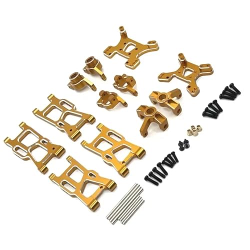 RC Steering Knuckles For Wltoys 144001 144010 124007 124008 124017 124019 Metal Suspension Arms Steering Cup Hub Carriers Shock Tower Set RC Parts(Yellow) - color: Yellow
